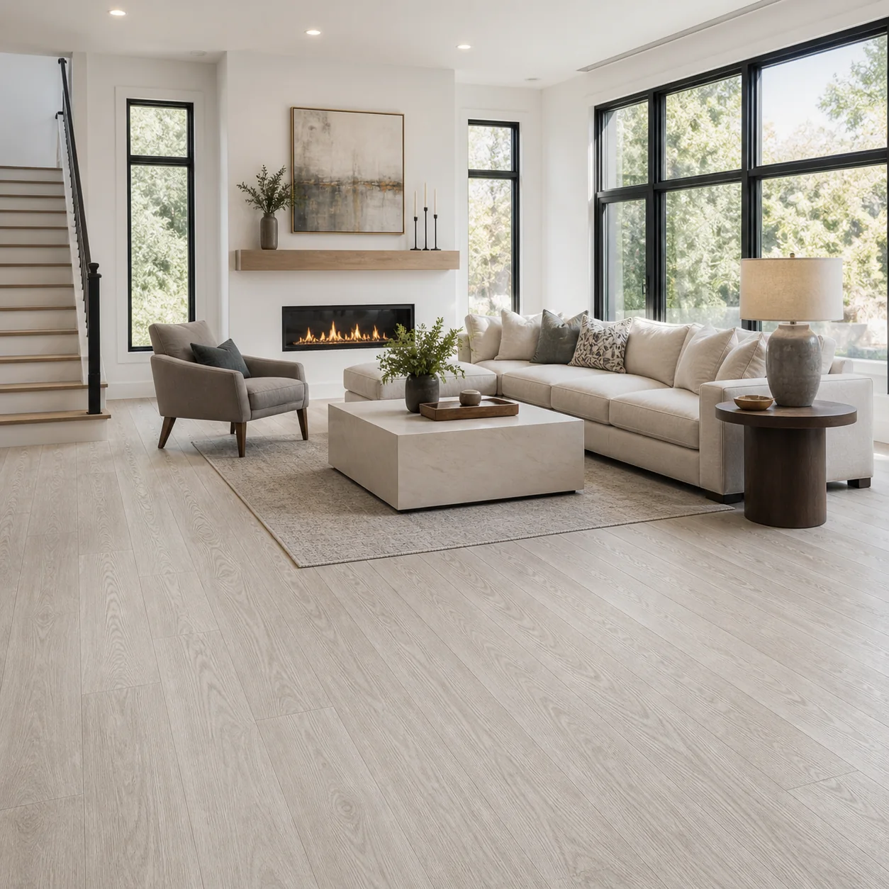 Cloud Gray LVP flooring material color sample available from FIR Flooring and Stairs