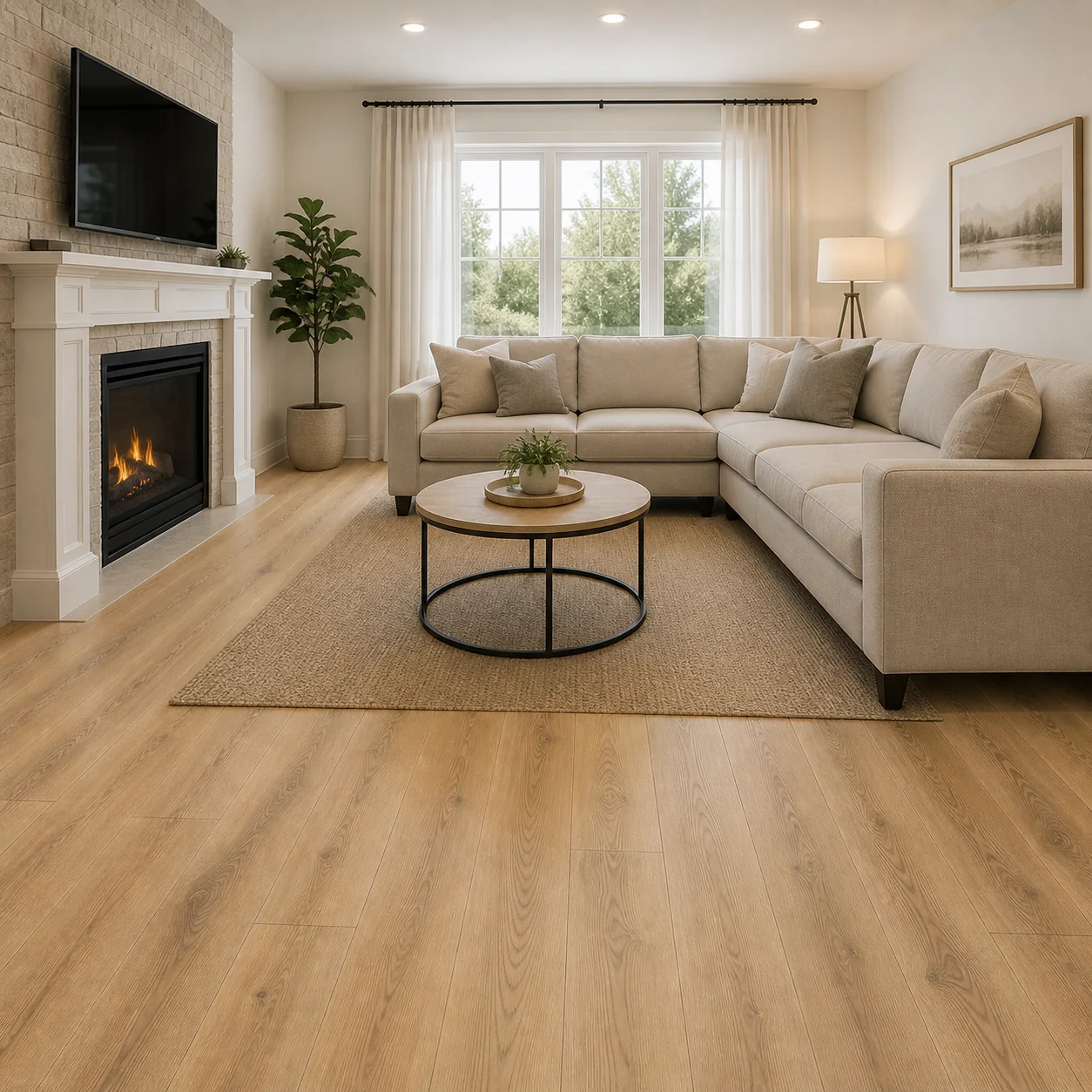 Golden Maple LVP flooring material color sample available from FIR Flooring and Stairs