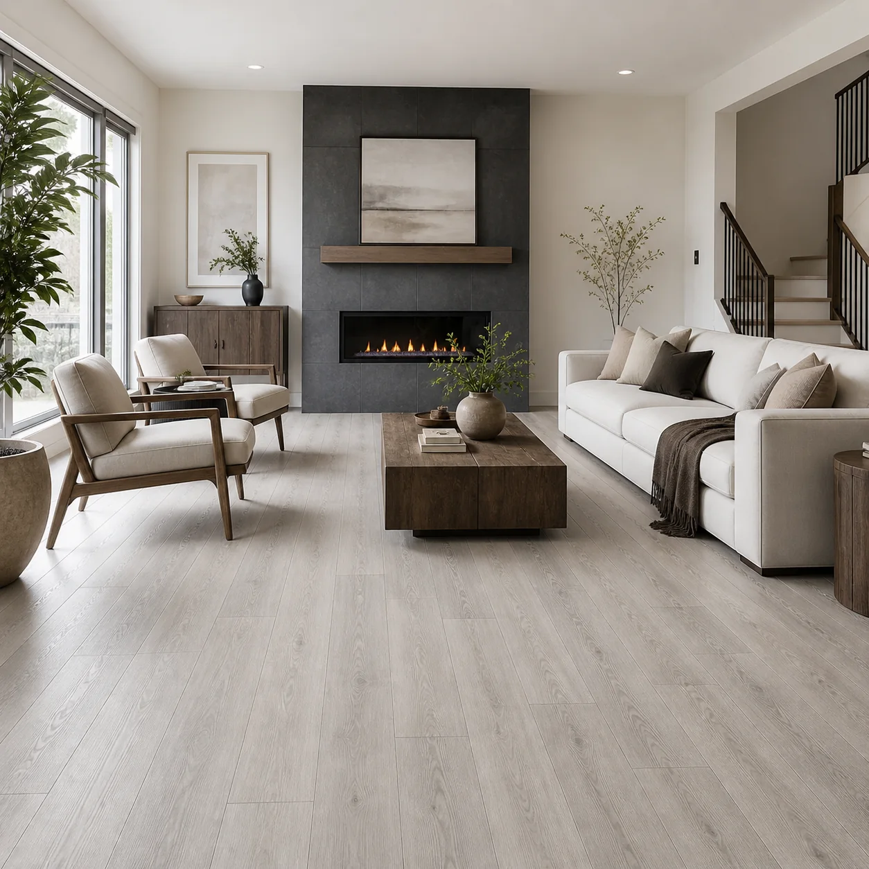 Pale Oak LVP flooring material color sample available from FIR Flooring and Stairs