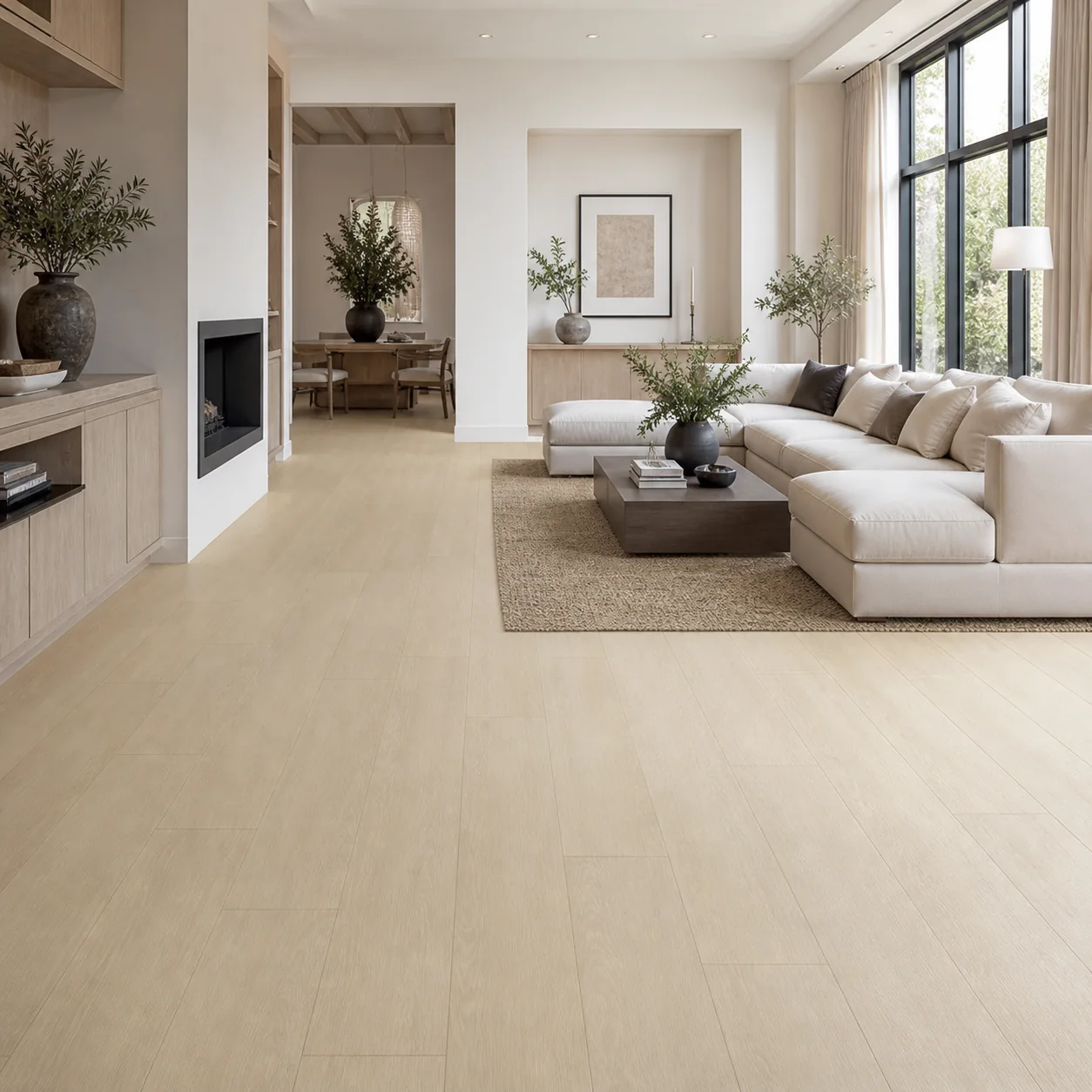 Soft Sand LVP flooring material color sample available from FIR Flooring and Stairs