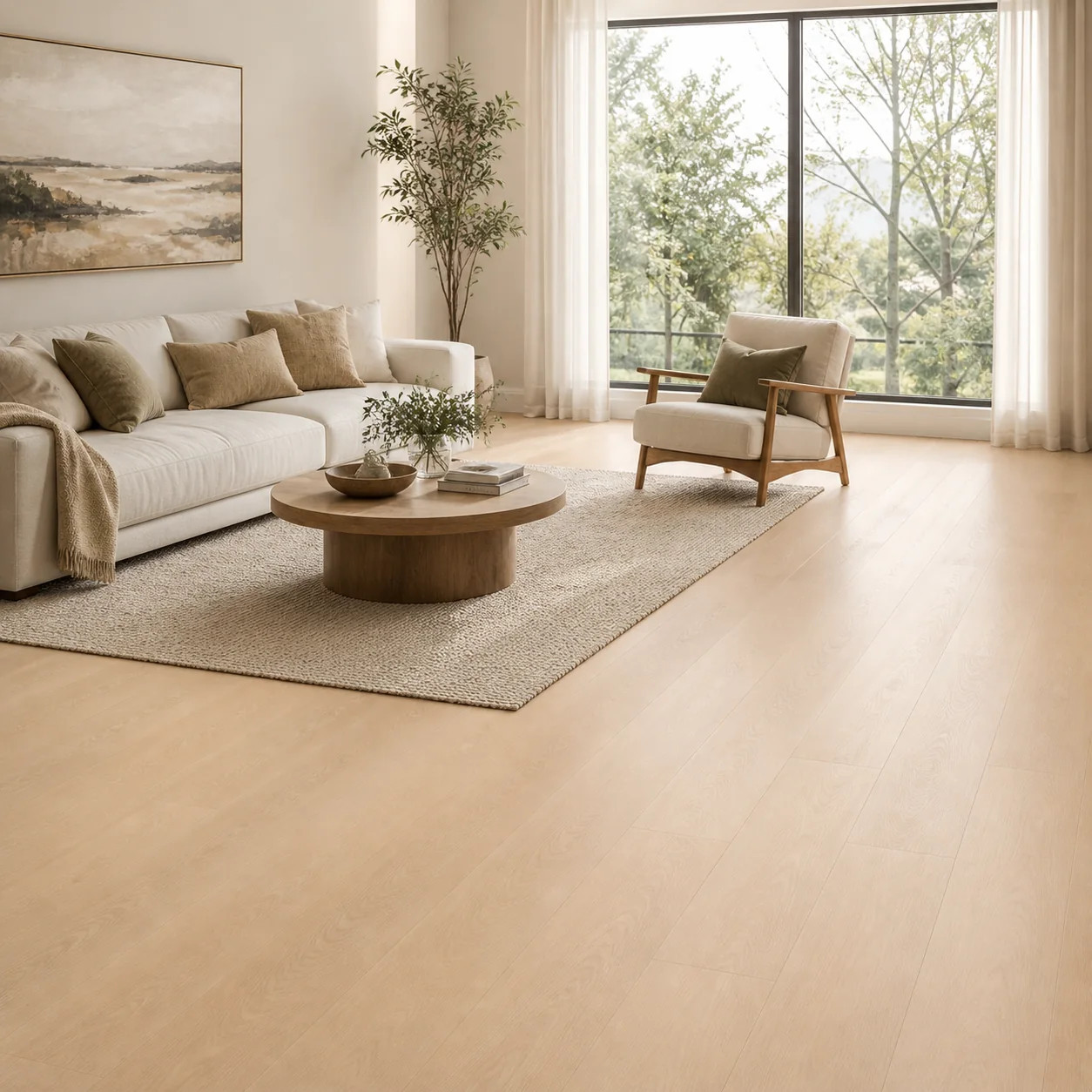 White Birch LVP flooring material color sample available from FIR Flooring and Stairs